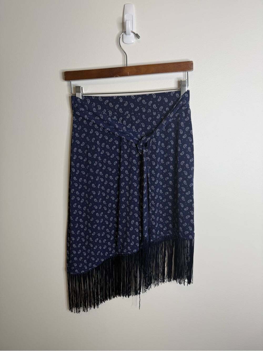 MICHAEL Michael Kors Navy Paisley Fringe Wrap Skirt size xs